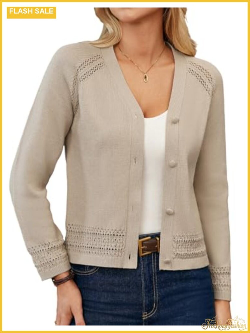 Women's Cropped Cardigan Sweater Lightweight Cotton V-Neck Button Up Long